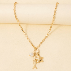 Fish Pearl And Starfish Pendants Necklace