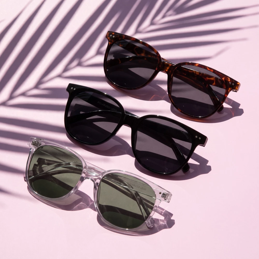 Polarized Rounded Square Stud Accent Sunglasses