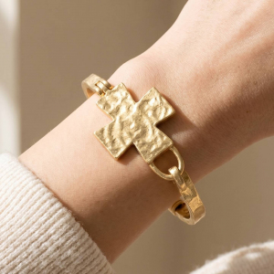 Hammered Cross Hinge Bangle Bracelet