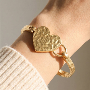 Hammered Heart Hinge Bangle Bracelet