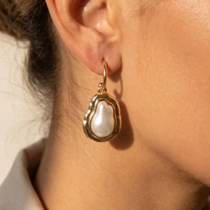 Baroque Pearl Huggie Drop Earrings