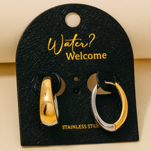 Stainless Steel Two Tone Oval Hinge Hoop Earrings