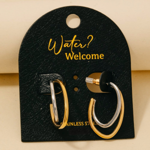 Stainless Steel Two Tone Layered Oval Hoop Earrings