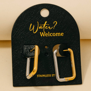 Stainless Steel Two Tone Rectangle Hinge Hoop Earrings