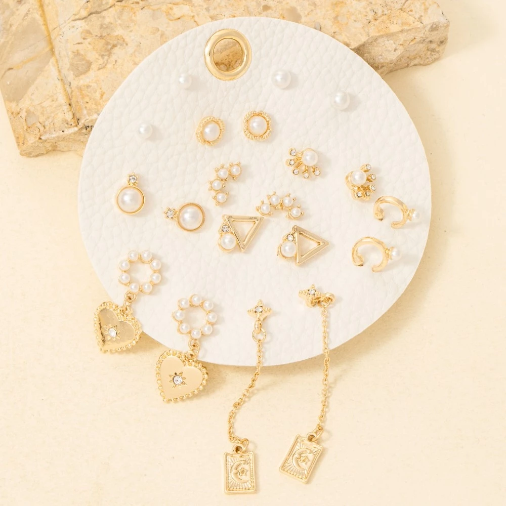 10 Pair Assorted Heart Pearls Earrings Set