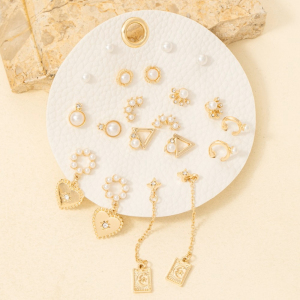 10 Pair Assorted Heart Pearls Earrings Set