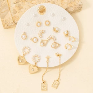 10 Pair Assorted Heart Pearls Earrings Set