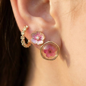 Three Pair Resin Pressed Flower Earrings Set