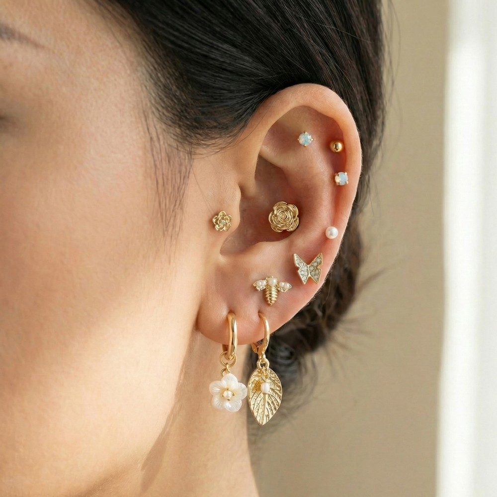 Mixed Flowers And Butterflies Earrings Set