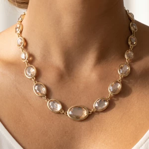 Graduated Bezel Set Faceted Oval Stone Necklace