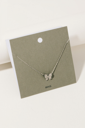 Cubic Zirconia Pave Butterfly Pendant Necklace