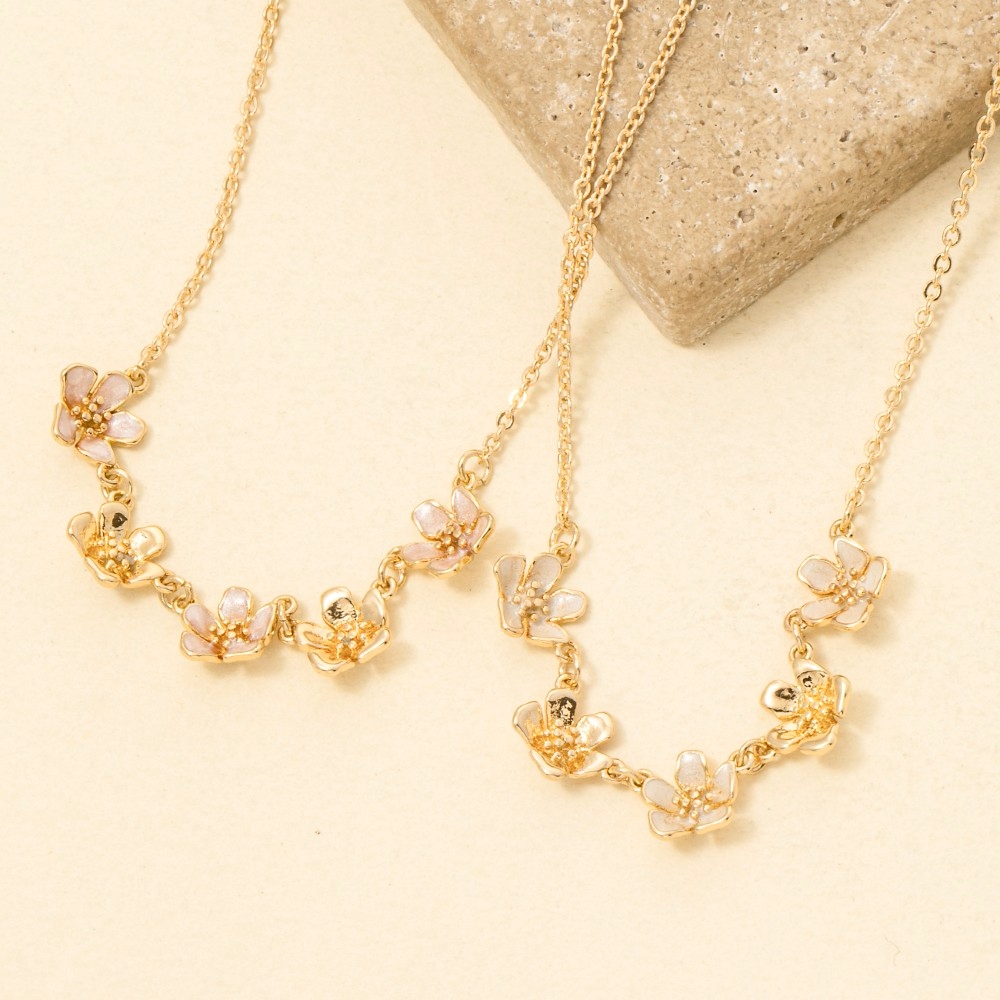 Small Enamel Flower Charms Necklace
