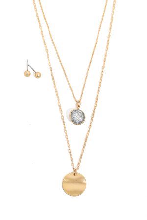 Layered Stone Coin Necklace Set