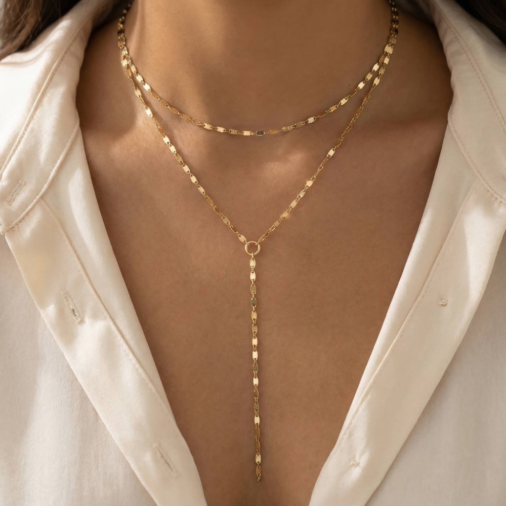 Chain Link Layered Y Necklace Set