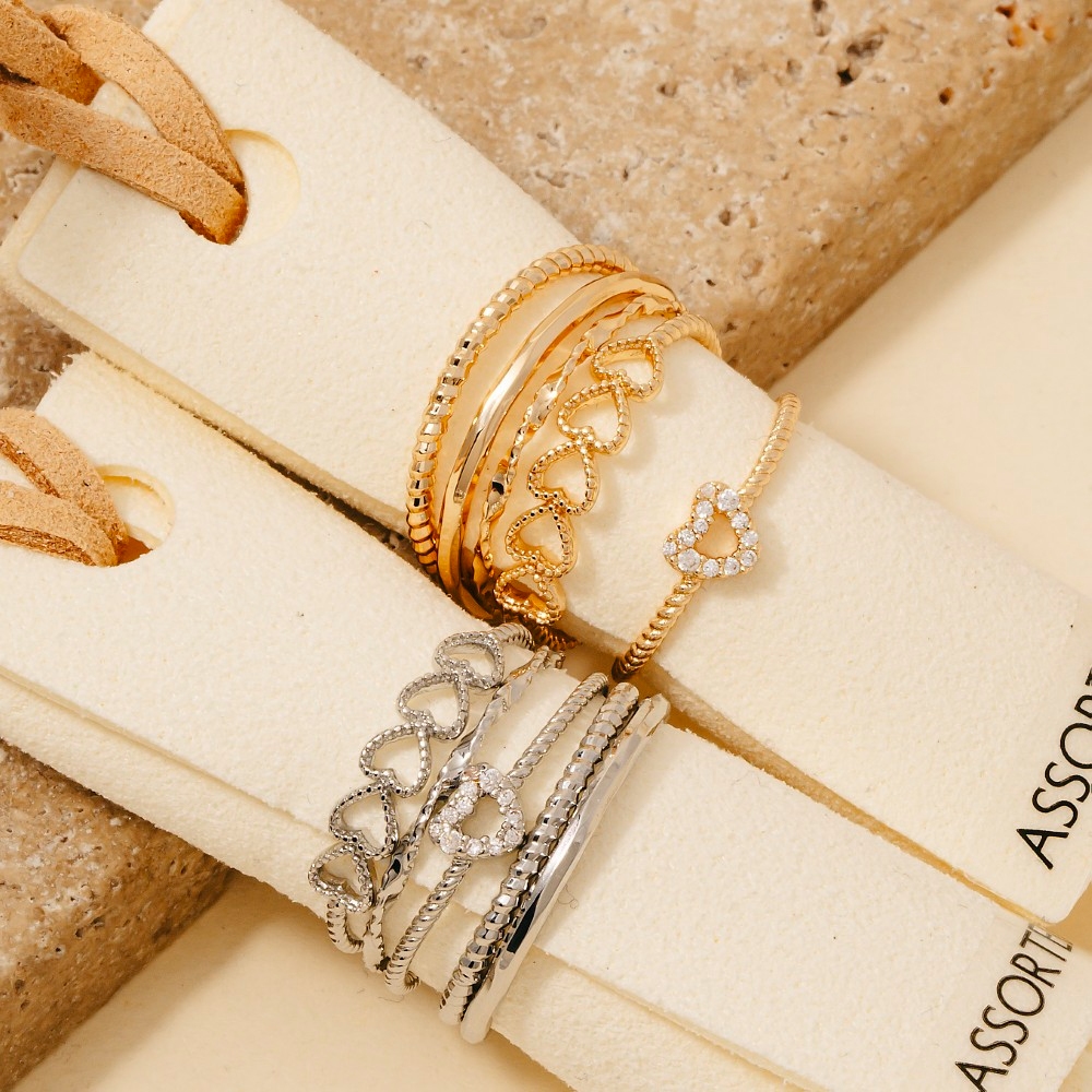5Pc Mixed Heart Band Rings Set