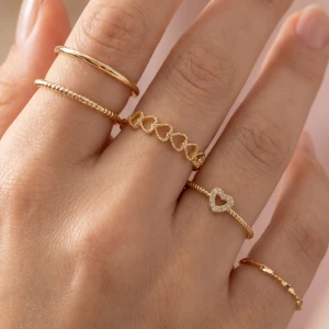 Heart And Cz Five Piece Stacked Ring Set
