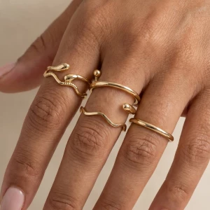 Five Piece Wave And Band Ring Stacking Set