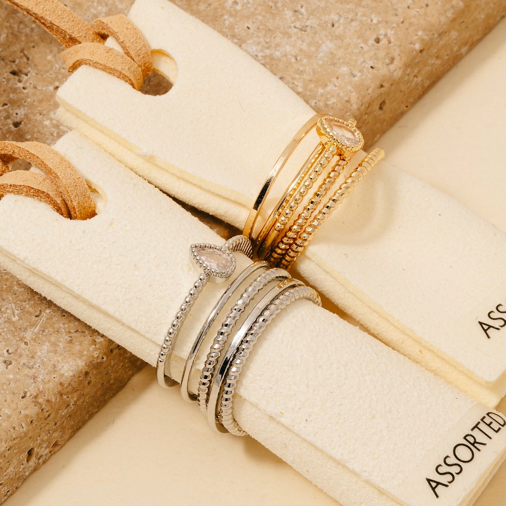 Oval Gem 5Pc Mixed Band Rings Set