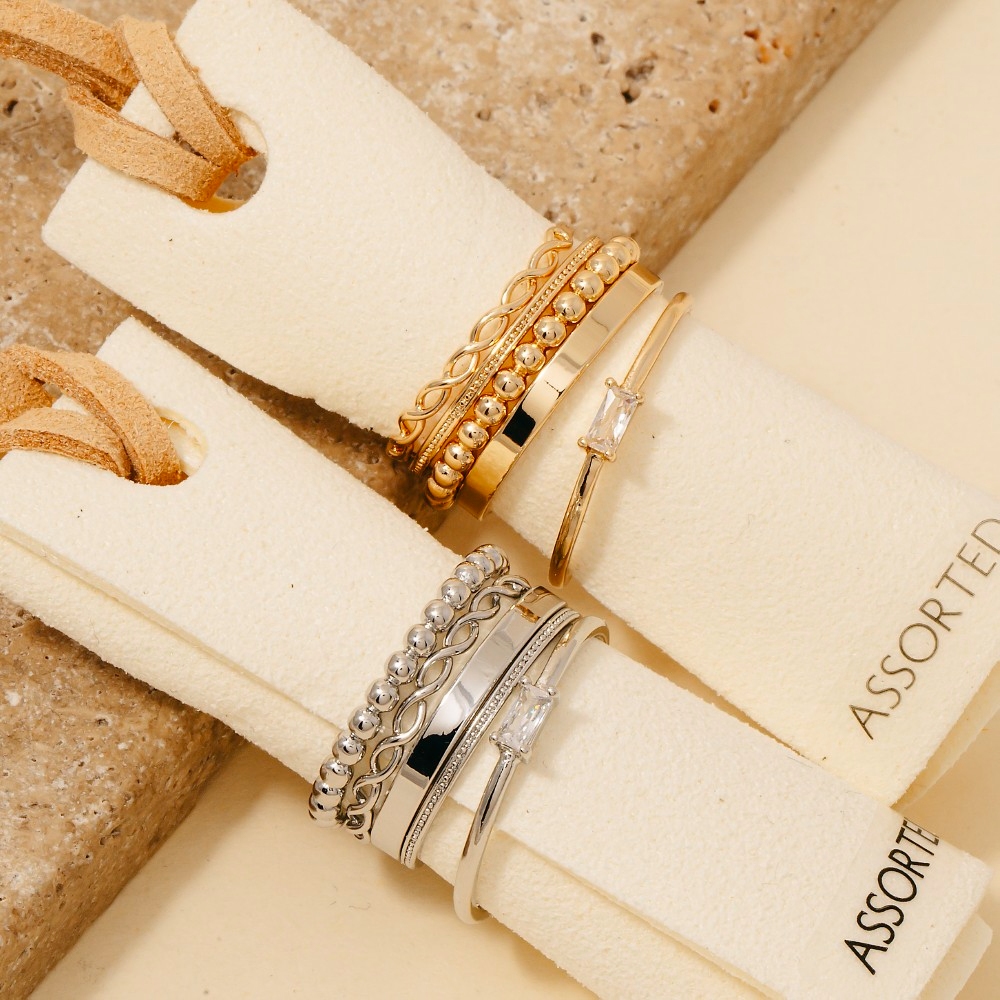 5Pc Mixed Band Rings Set