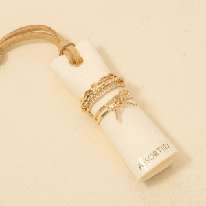 5Pc Cz Mixed Bow And Chain Style Band Rings