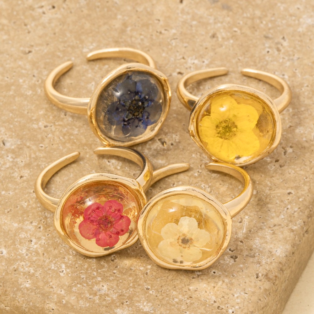 Pressed Flower Open Ring