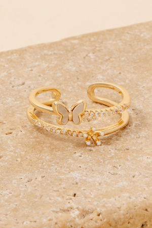Cz And Mother Of Pearl Butterfly Open Band Ring