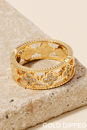 Gold Dipped Cz Clover Station Band Ring