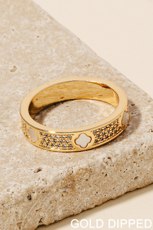 Gold Dipped Cz Pave And Clover Station Band Ring