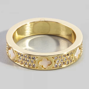Mother Of Pearl Clover Pave Cz Band Ring