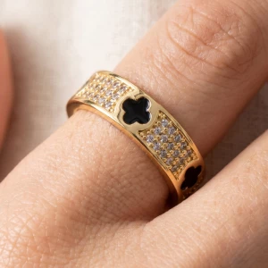 Mother Of Pearl Clover Pave Cz Band Ring