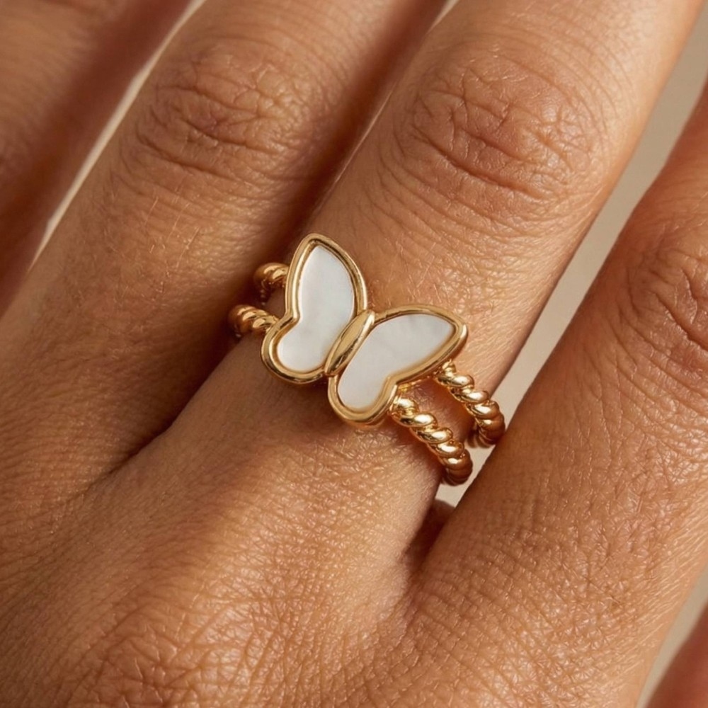 Gold Dipped Layered Rope Butterfly Band Ring