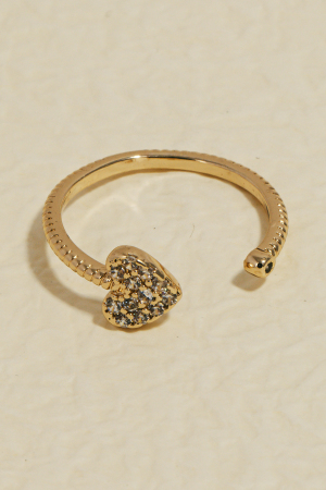 Pave Heart Textured Open Band Ring