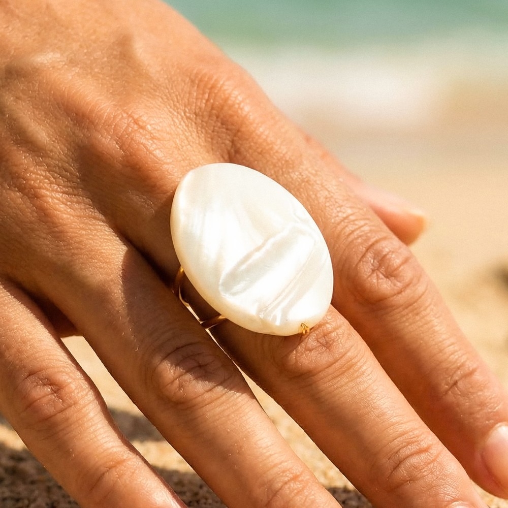 Pearl Oval Metallic Wire Open Band Ring