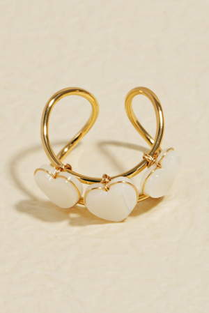 Triple Pearl Hearts Wire Open Band Ring