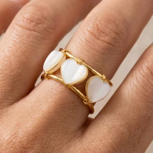 Heart Shell Cabochon Wire Wrap Cuff Ring