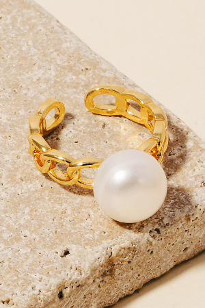 Pearl Stud Metallic Chain Open Band Ring