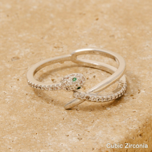 Gold Dipped Cz Layered Snake Open Band Ring