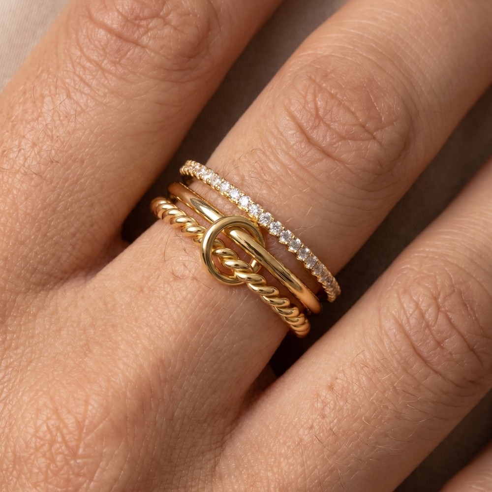 Gold Dipped Triple Linked Cz Ring Set