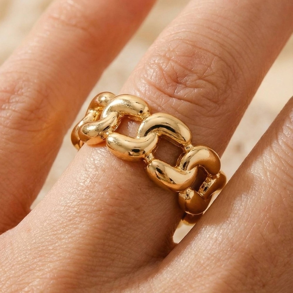 Gold Dipped Solid Chain Link Open Band Ring