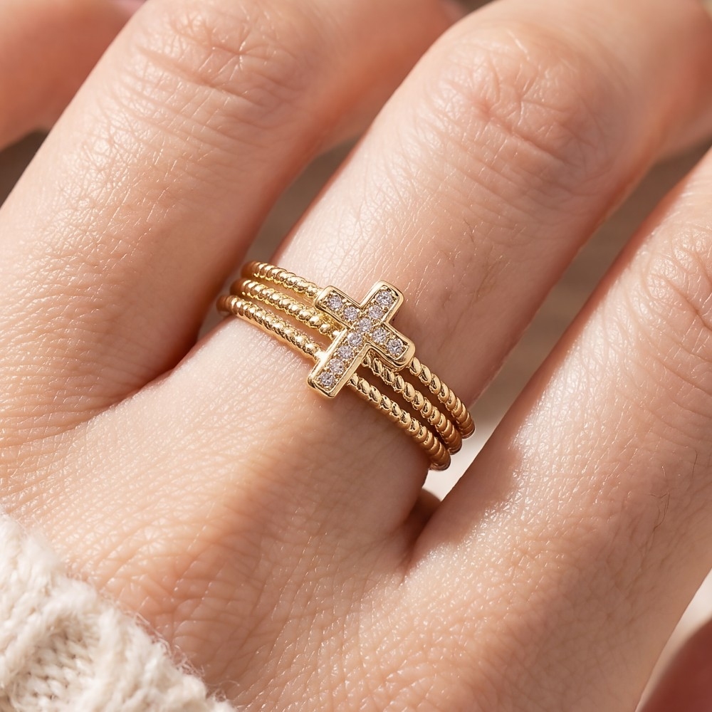 Three Row Cz Cross Ring