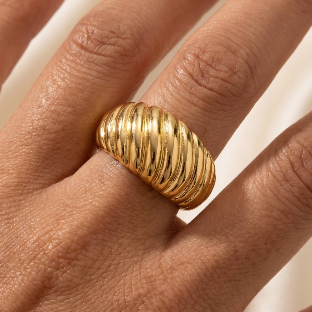 Chunky Ridged Croissant Open Cuff Ring