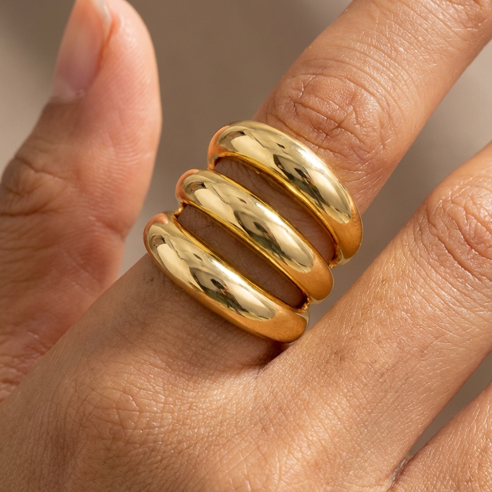 Gold Dipped Chunky Triple Layered Band Ring