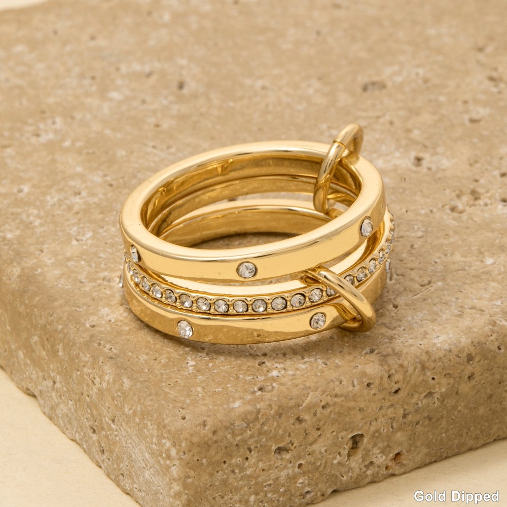 Gold Dipped Linked Studded Band Rings