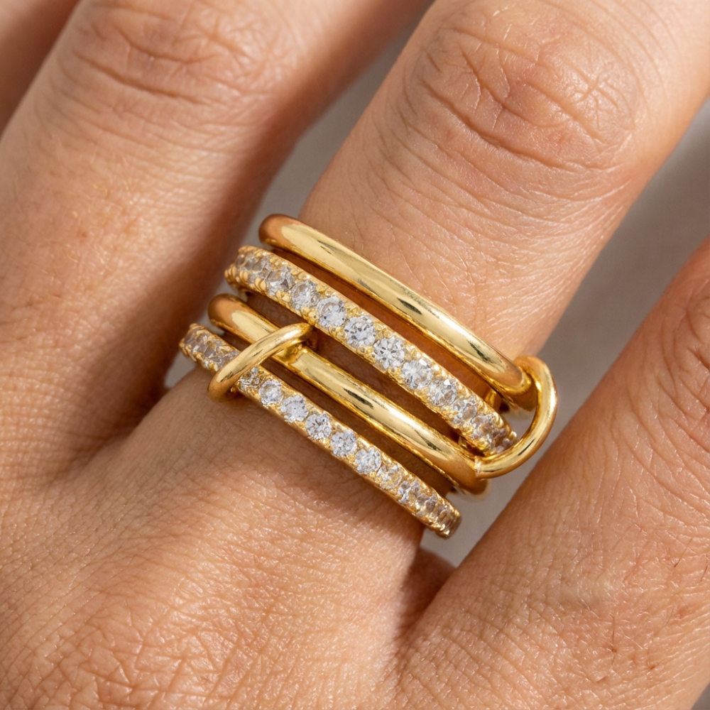Gold Dipped Cz Pave Linked Band Rings