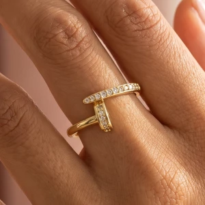 Pave Cz Nail Wrap Bypass Open Band Ring