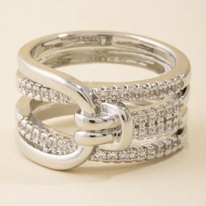 Four Row Pave Cz Knot Wrap Band Ring