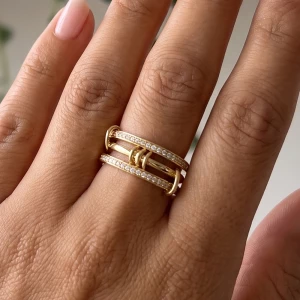 Linked Three Band Pave Cz Stacked Ring