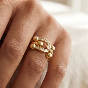 Pave Cz Shackle Link Ball End Open Ring
