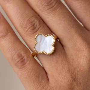 Mother Of Pearl Clover Beaded Frame Ring