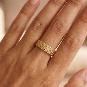 Checkerboard Cz Pave Wide Band Ring